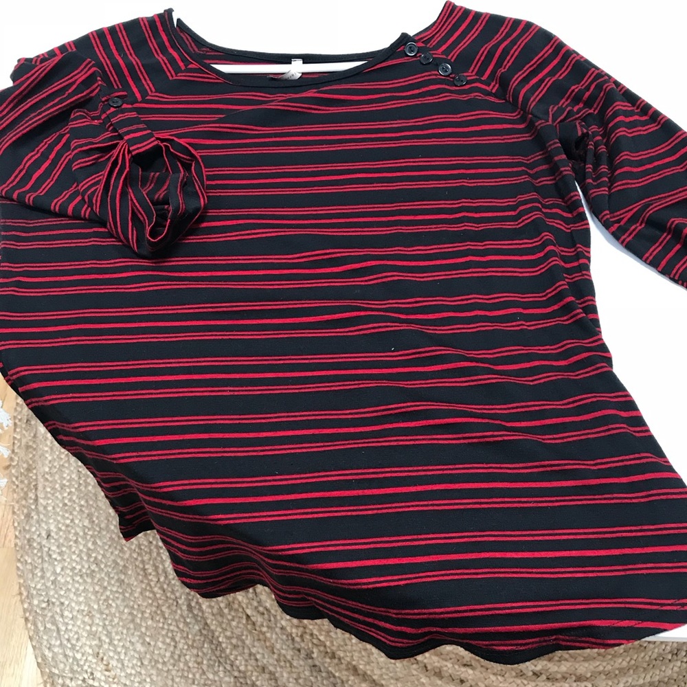 Olivia Moon red & black striped sailor top, L